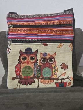 Multicolor Owl Tapestry Crossbody Bag - Unbranded